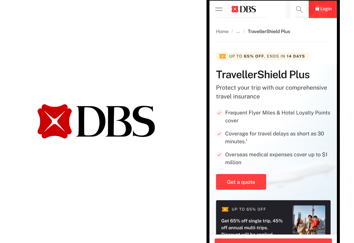 DBS TravellerShield Plus web landing page